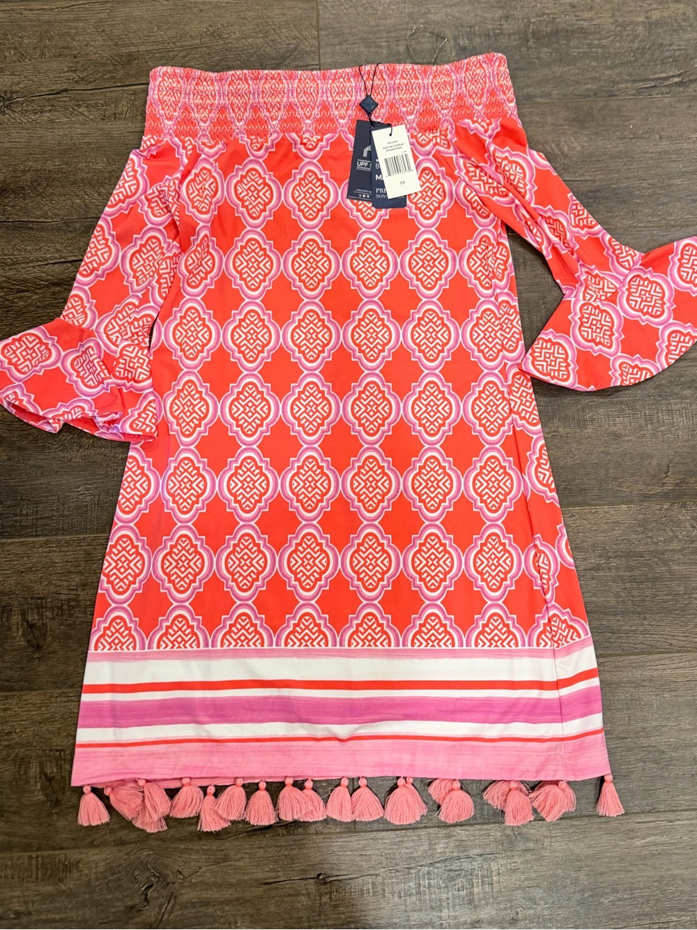 Cabana Life Pink Smocked Swimwear Top with Tassel Detail